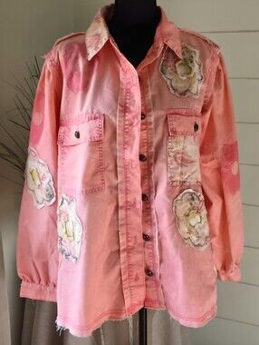 POL Pink Shacket Boho Chic Coastal Cowgirl Paisley Floral Mixed Media Cotton S